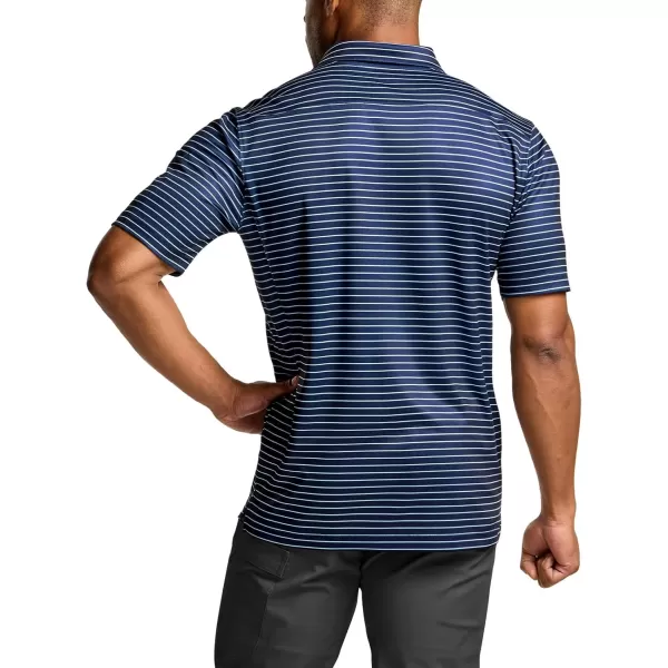 CQR Mens Polo Shirt Short Sleeve Tactical Shirts Dry Fit Lightweight Performance Golf Shirts Outdoor UPF 50 Pique ShirtFrost Essential Stripe Navy