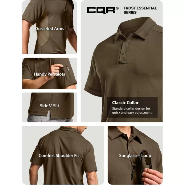 CQR Mens Polo Shirt Short Sleeve Tactical Shirts Dry Fit Lightweight Performance Golf Shirts Outdoor UPF 50 Pique ShirtFrost Essential Tundra