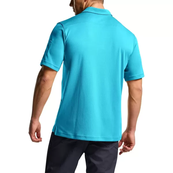 CQR Mens Polo Shirt Short Sleeve Tactical Shirts Dry Fit Lightweight Performance Golf Shirts Outdoor UPF 50 Pique ShirtFrost Essential Turquoise