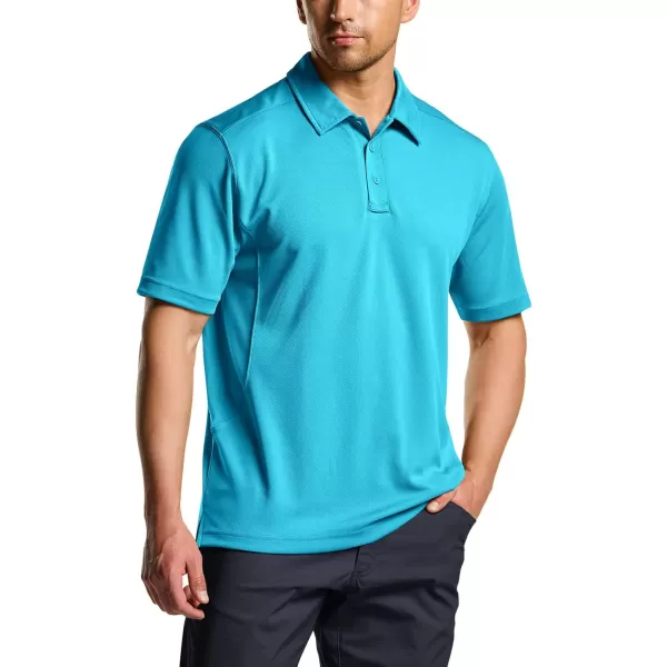 CQR Mens Polo Shirt Short Sleeve Tactical Shirts Dry Fit Lightweight Performance Golf Shirts Outdoor UPF 50 Pique ShirtFrost Essential Turquoise