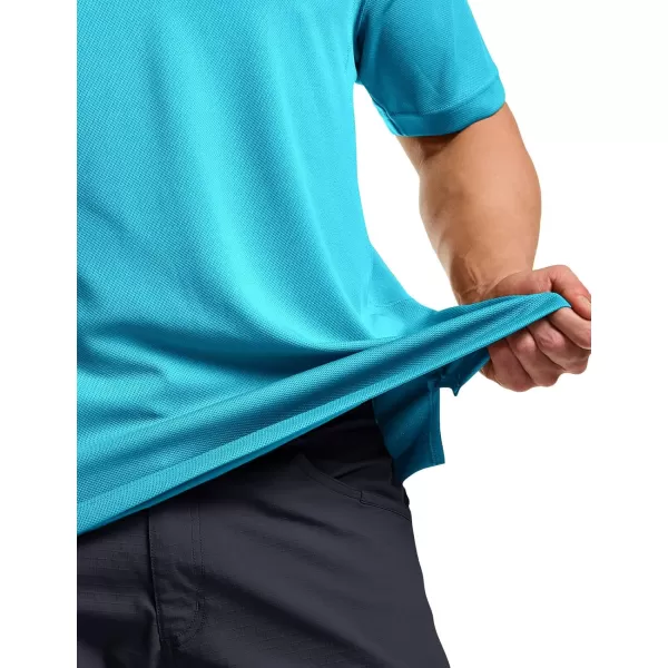 CQR Mens Polo Shirt Short Sleeve Tactical Shirts Dry Fit Lightweight Performance Golf Shirts Outdoor UPF 50 Pique ShirtFrost Essential Turquoise