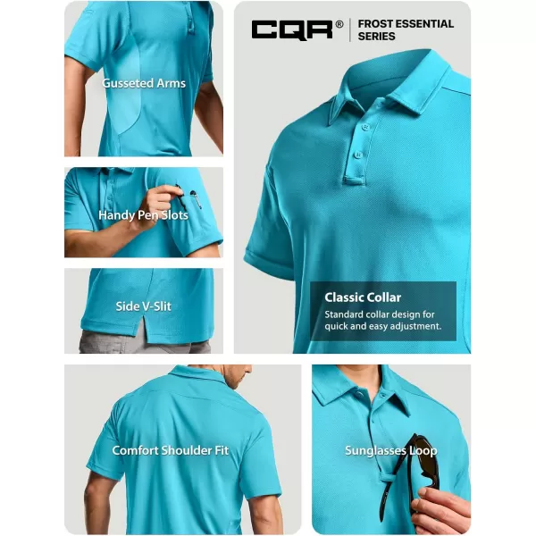 CQR Mens Polo Shirt Short Sleeve Tactical Shirts Dry Fit Lightweight Performance Golf Shirts Outdoor UPF 50 Pique ShirtFrost Essential Turquoise