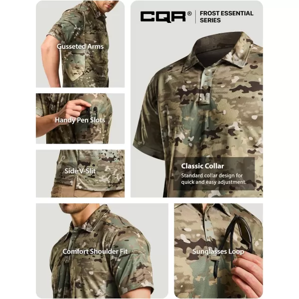 CQR Mens Polo Shirt Short Sleeve Tactical Shirts Dry Fit Lightweight Performance Golf Shirts Outdoor UPF 50 Pique ShirtFrost Essential Utility Camo