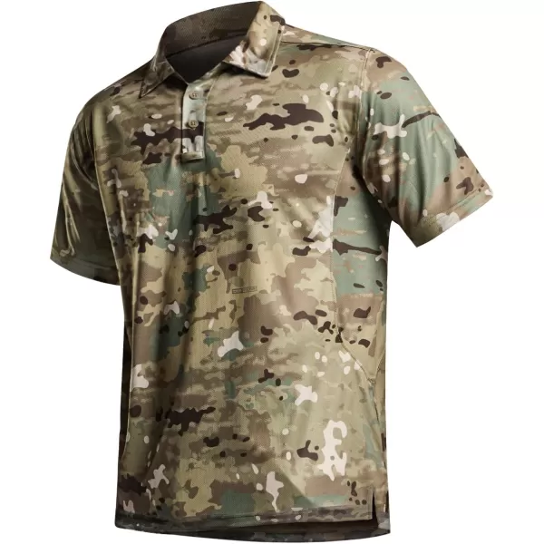 CQR Mens Polo Shirt Short Sleeve Tactical Shirts Dry Fit Lightweight Performance Golf Shirts Outdoor UPF 50 Pique ShirtFrost Essential Utility Camo