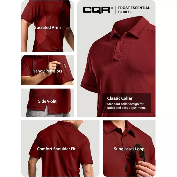 CQR Mens Polo Shirt Short Sleeve Tactical Shirts Dry Fit Lightweight Performance Golf Shirts Outdoor UPF 50 Pique ShirtFrost Essential Wine