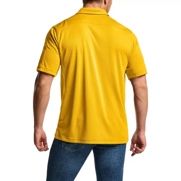 CQR Mens Polo Shirt Short Sleeve Tactical Shirts Dry Fit Lightweight Performance Golf Shirts Outdoor UPF 50 Pique ShirtFrost Essential Yellow