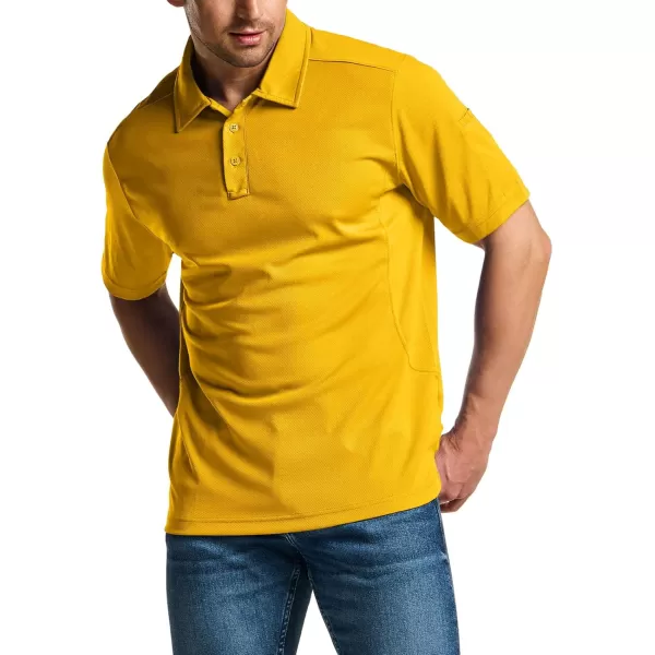 CQR Mens Polo Shirt Short Sleeve Tactical Shirts Dry Fit Lightweight Performance Golf Shirts Outdoor UPF 50 Pique ShirtFrost Essential Yellow