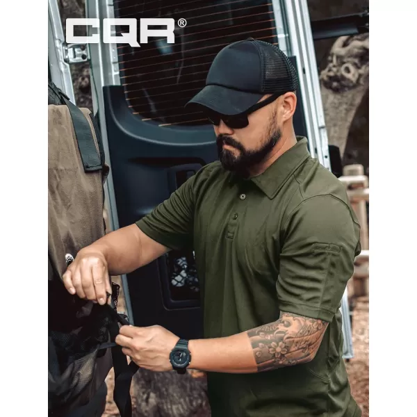 CQR Mens Polo Shirt Short Sleeve Tactical Shirts Dry Fit Lightweight Performance Golf Shirts Outdoor UPF 50 Pique ShirtFrost Pro Army Green