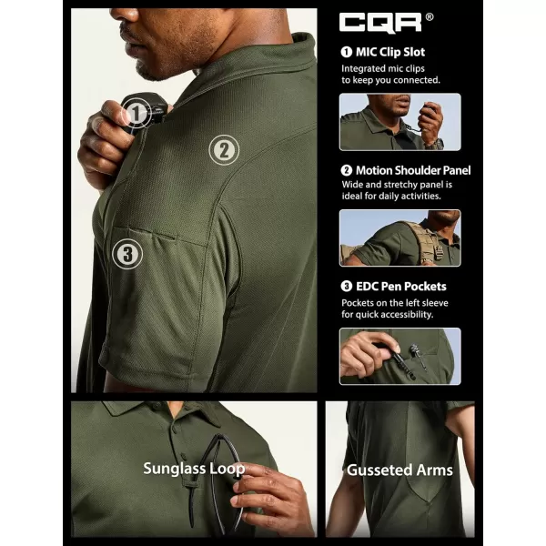 CQR Mens Polo Shirt Short Sleeve Tactical Shirts Dry Fit Lightweight Performance Golf Shirts Outdoor UPF 50 Pique ShirtFrost Pro Army Green