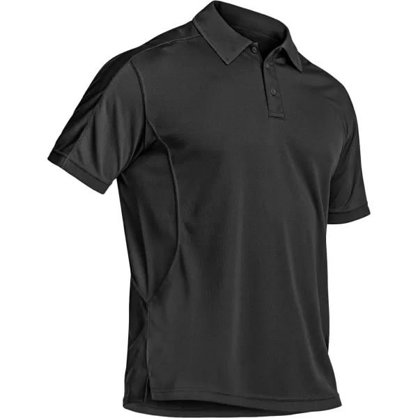 CQR Mens Polo Shirt Short Sleeve Tactical Shirts Dry Fit Lightweight Performance Golf Shirts Outdoor UPF 50 Pique ShirtFrost Pro Black