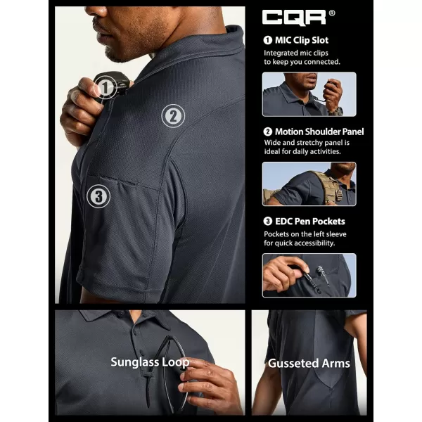 CQR Mens Polo Shirt Short Sleeve Tactical Shirts Dry Fit Lightweight Performance Golf Shirts Outdoor UPF 50 Pique ShirtFrost Pro Charcoal