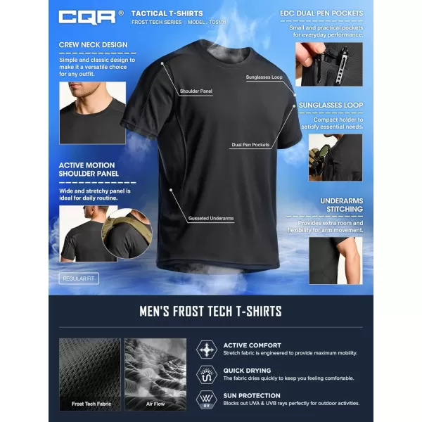 CQR Mens Polo Shirt Short Sleeve Tactical Shirts Dry Fit Lightweight Performance Golf Shirts Outdoor UPF 50 Pique ShirtFrost Pro Crewneck Black