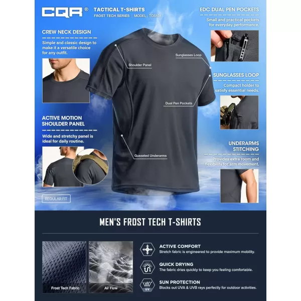 CQR Mens Polo Shirt Short Sleeve Tactical Shirts Dry Fit Lightweight Performance Golf Shirts Outdoor UPF 50 Pique ShirtFrost Pro Crewneck Charcoal