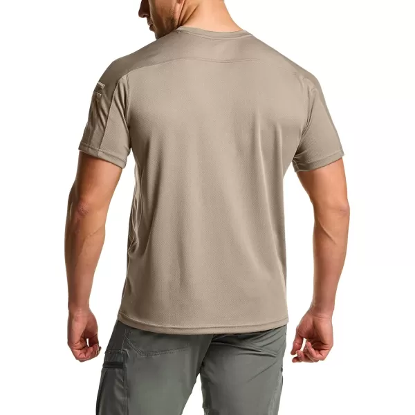 CQR Mens Polo Shirt Short Sleeve Tactical Shirts Dry Fit Lightweight Performance Golf Shirts Outdoor UPF 50 Pique ShirtFrost Pro Crewneck Khaki