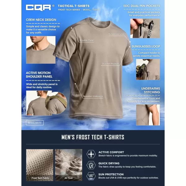 CQR Mens Polo Shirt Short Sleeve Tactical Shirts Dry Fit Lightweight Performance Golf Shirts Outdoor UPF 50 Pique ShirtFrost Pro Crewneck Khaki