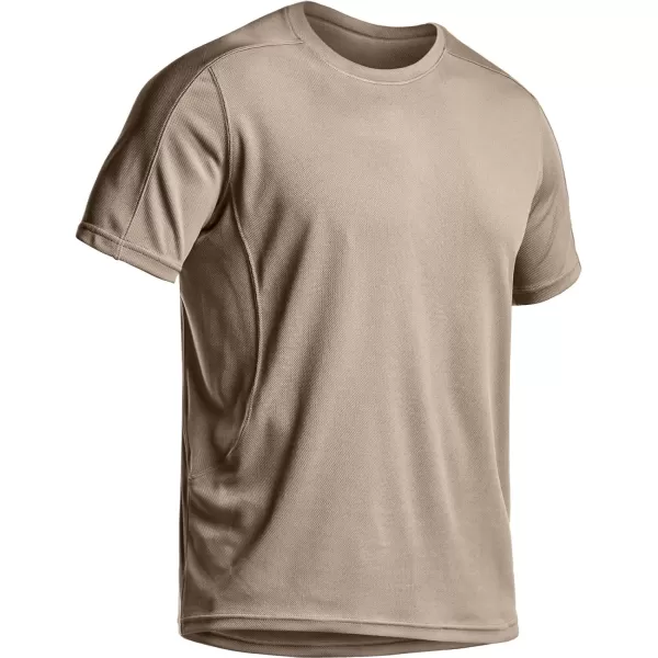 CQR Mens Polo Shirt Short Sleeve Tactical Shirts Dry Fit Lightweight Performance Golf Shirts Outdoor UPF 50 Pique ShirtFrost Pro Crewneck Khaki