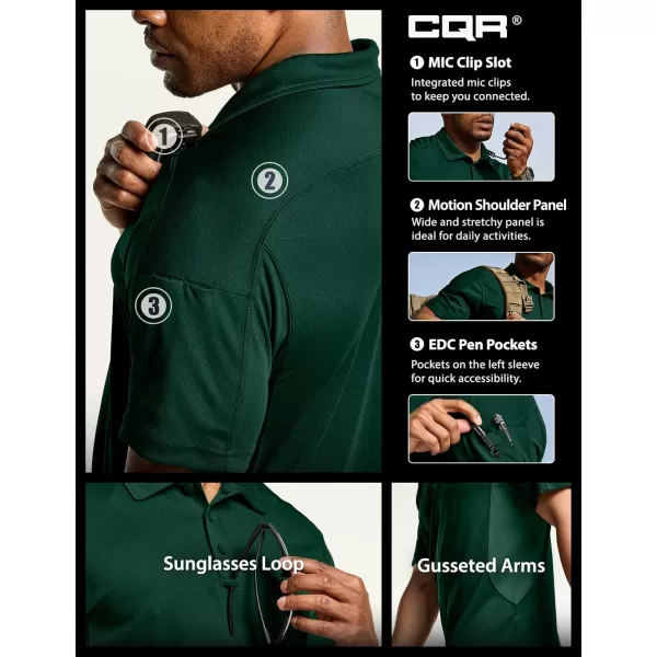 CQR Mens Polo Shirt Short Sleeve Tactical Shirts Dry Fit Lightweight Performance Golf Shirts Outdoor UPF 50 Pique ShirtFrost Pro Dark Green