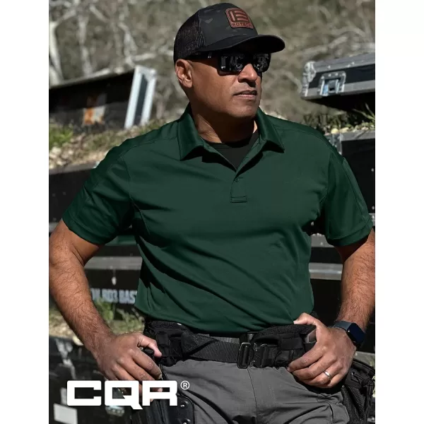 CQR Mens Polo Shirt Short Sleeve Tactical Shirts Dry Fit Lightweight Performance Golf Shirts Outdoor UPF 50 Pique ShirtFrost Pro Dark Green