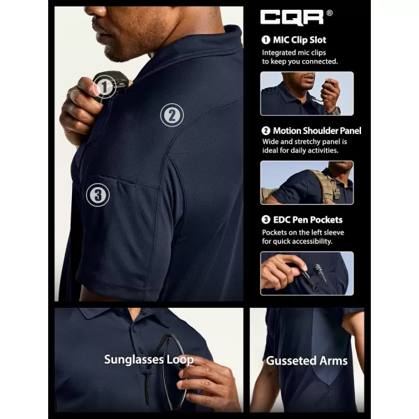 CQR Mens Polo Shirt Short Sleeve Tactical Shirts Dry Fit Lightweight Performance Golf Shirts Outdoor UPF 50 Pique ShirtFrost Pro Police Navy