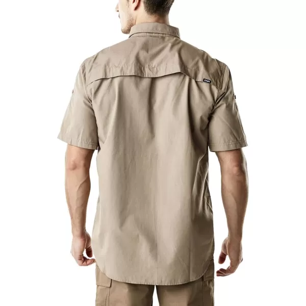 CQR Mens Short Sleeve Work Shirts Ripstop Military Tactical Shirts Outdoor UPF 50 Breathable Hiking ShirtButton Down Officer Khaki