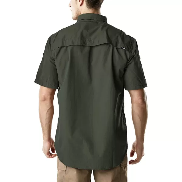 CQR Mens Short Sleeve Work Shirts Ripstop Military Tactical Shirts Outdoor UPF 50 Breathable Hiking ShirtButton Down Officer Olive