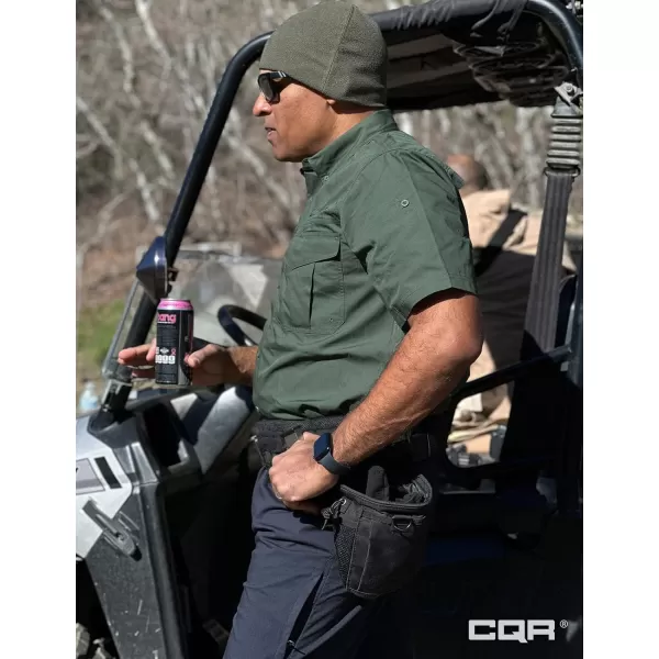 CQR Mens Short Sleeve Work Shirts Ripstop Military Tactical Shirts Outdoor UPF 50 Breathable Hiking ShirtButton Down Officer Olive