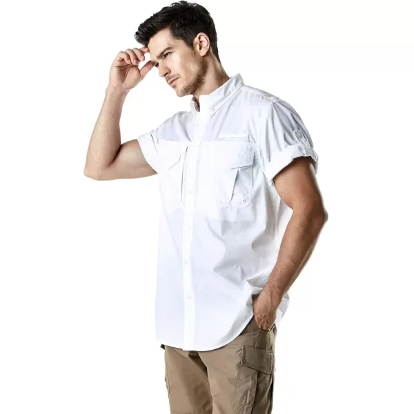 CQR Mens Short Sleeve Work Shirts Ripstop Military Tactical Shirts Outdoor UPF 50 Breathable Hiking ShirtButton Down Officer White