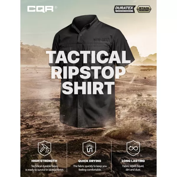 CQR Mens Short Sleeve Work Shirts Ripstop Military Tactical Shirts Outdoor UPF 50 Breathable Hiking ShirtButton Down Shirts Black