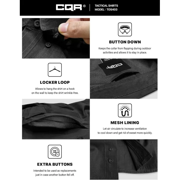 CQR Mens Short Sleeve Work Shirts Ripstop Military Tactical Shirts Outdoor UPF 50 Breathable Hiking ShirtButton Down Shirts Black