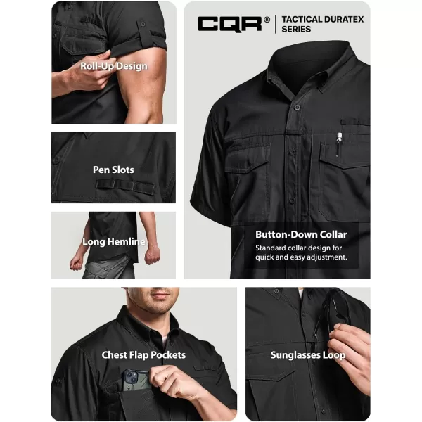 CQR Mens Short Sleeve Work Shirts Ripstop Military Tactical Shirts Outdoor UPF 50 Breathable Hiking ShirtButton Down Shirts Black