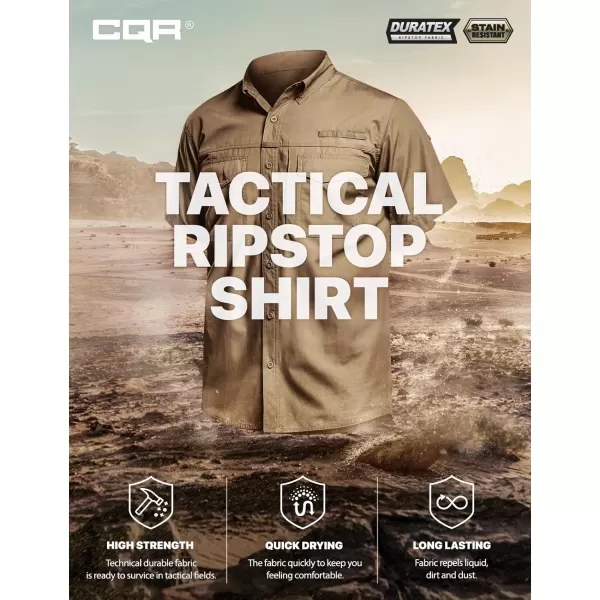 CQR Mens Short Sleeve Work Shirts Ripstop Military Tactical Shirts Outdoor UPF 50 Breathable Hiking ShirtButton Down Shirts Coyote