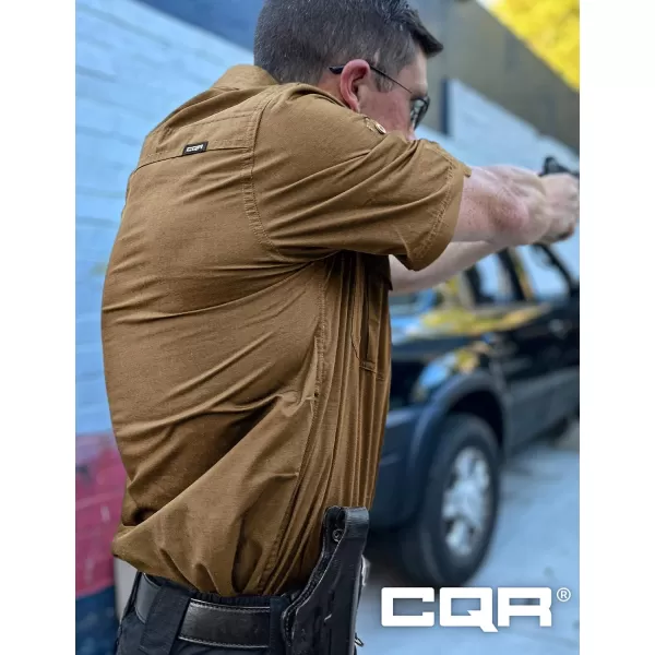 CQR Mens Short Sleeve Work Shirts Ripstop Military Tactical Shirts Outdoor UPF 50 Breathable Hiking ShirtButton Down Shirts Coyote