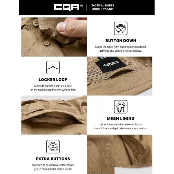 CQR Mens Short Sleeve Work Shirts Ripstop Military Tactical Shirts Outdoor UPF 50 Breathable Hiking ShirtButton Down Shirts Coyote