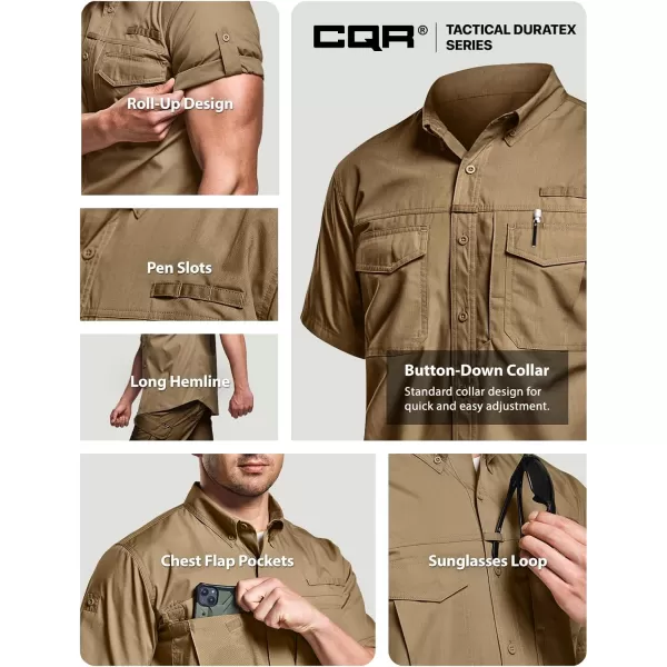 CQR Mens Short Sleeve Work Shirts Ripstop Military Tactical Shirts Outdoor UPF 50 Breathable Hiking ShirtButton Down Shirts Coyote