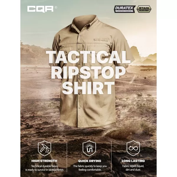 CQR Mens Short Sleeve Work Shirts Ripstop Military Tactical Shirts Outdoor UPF 50 Breathable Hiking ShirtButton Down Shirts Khaki