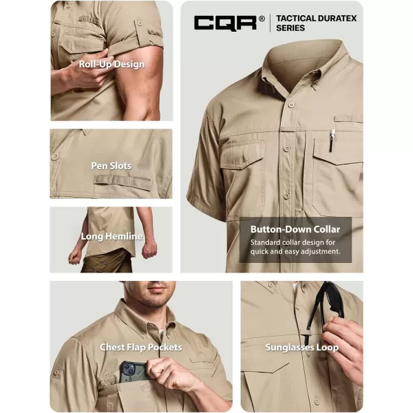 CQR Mens Short Sleeve Work Shirts Ripstop Military Tactical Shirts Outdoor UPF 50 Breathable Hiking ShirtButton Down Shirts Khaki