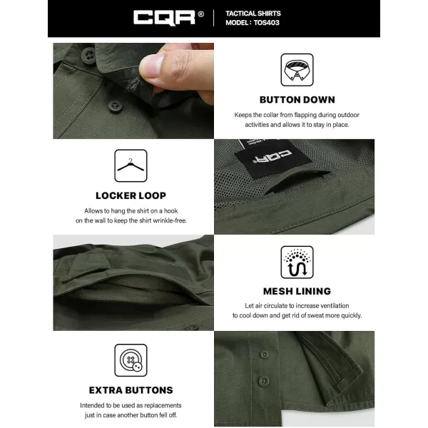 CQR Mens Short Sleeve Work Shirts Ripstop Military Tactical Shirts Outdoor UPF 50 Breathable Hiking ShirtButton Down Shirts Olive