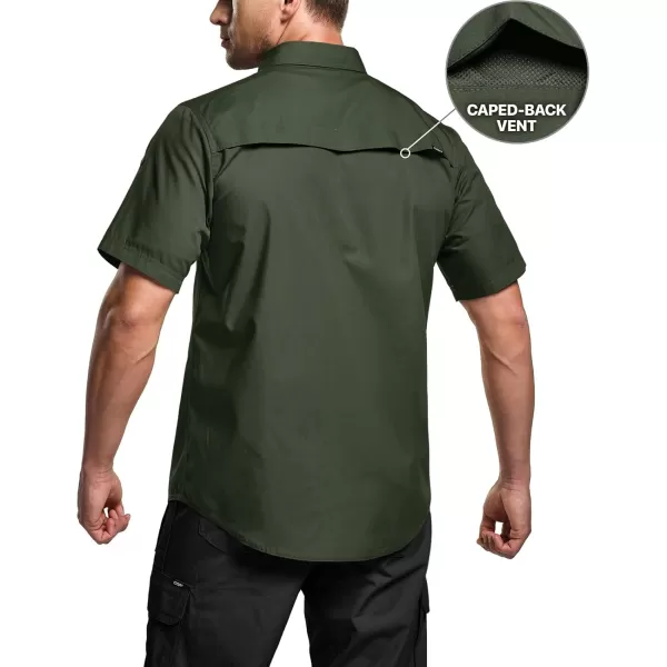 CQR Mens Short Sleeve Work Shirts Ripstop Military Tactical Shirts Outdoor UPF 50 Breathable Hiking ShirtButton Down Shirts Olive