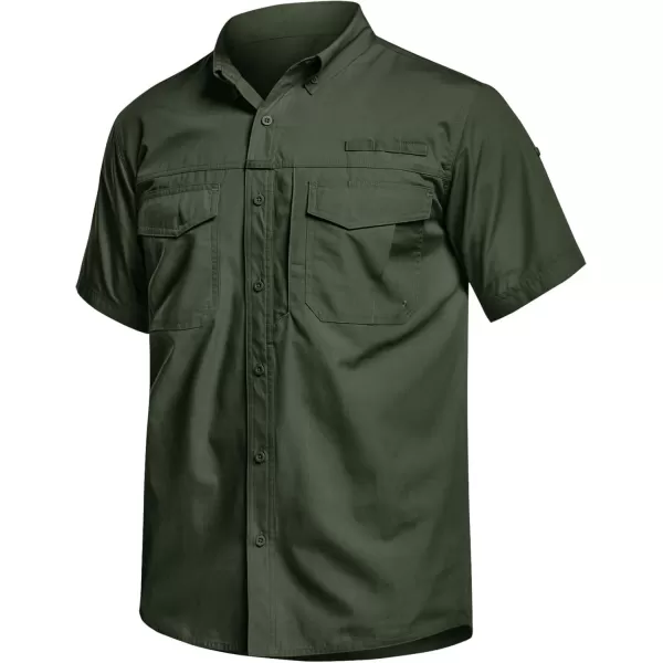 CQR Mens Short Sleeve Work Shirts Ripstop Military Tactical Shirts Outdoor UPF 50 Breathable Hiking ShirtButton Down Shirts Olive