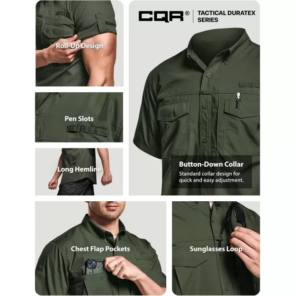 CQR Mens Short Sleeve Work Shirts Ripstop Military Tactical Shirts Outdoor UPF 50 Breathable Hiking ShirtButton Down Shirts Olive