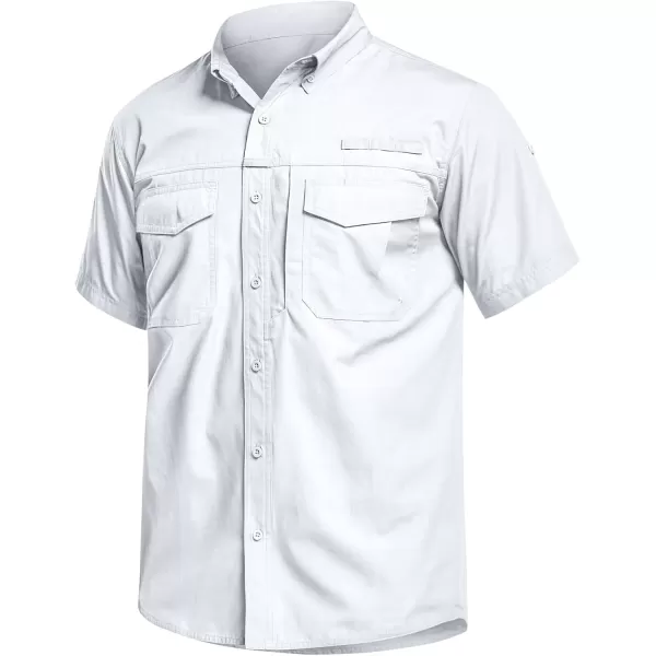 CQR Mens Short Sleeve Work Shirts Ripstop Military Tactical Shirts Outdoor UPF 50 Breathable Hiking ShirtButton Down Shirts White