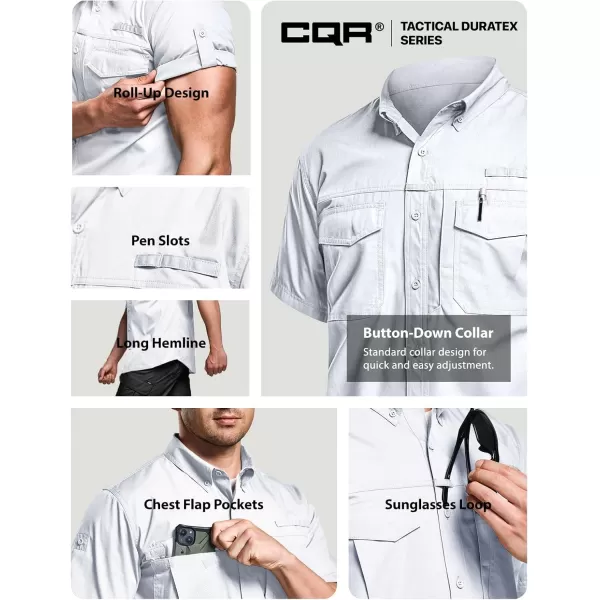 CQR Mens Short Sleeve Work Shirts Ripstop Military Tactical Shirts Outdoor UPF 50 Breathable Hiking ShirtButton Down Shirts White