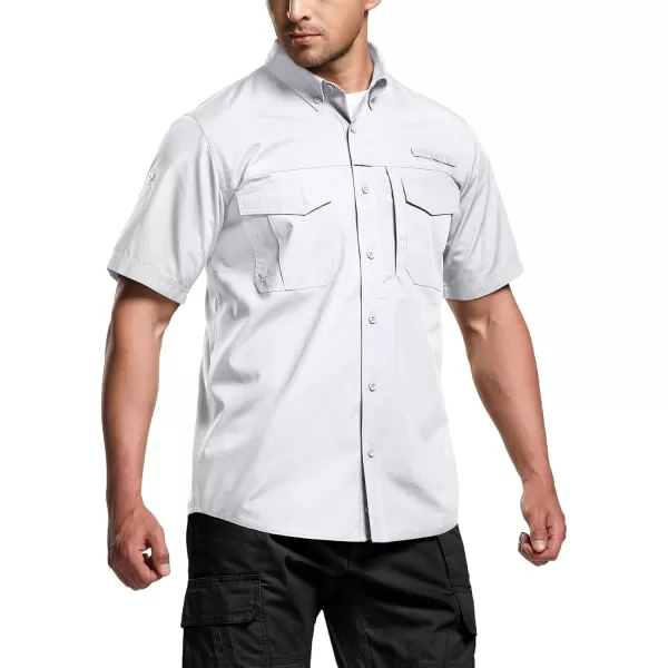 CQR Mens Short Sleeve Work Shirts Ripstop Military Tactical Shirts Outdoor UPF 50 Breathable Hiking ShirtButton Down Shirts White