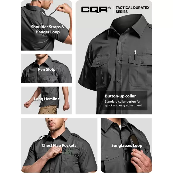 CQR Mens Short Sleeve Work Shirts Ripstop Military Tactical Shirts Outdoor UPF 50 Breathable Hiking ShirtShort Sleeve Shirts Charcoal