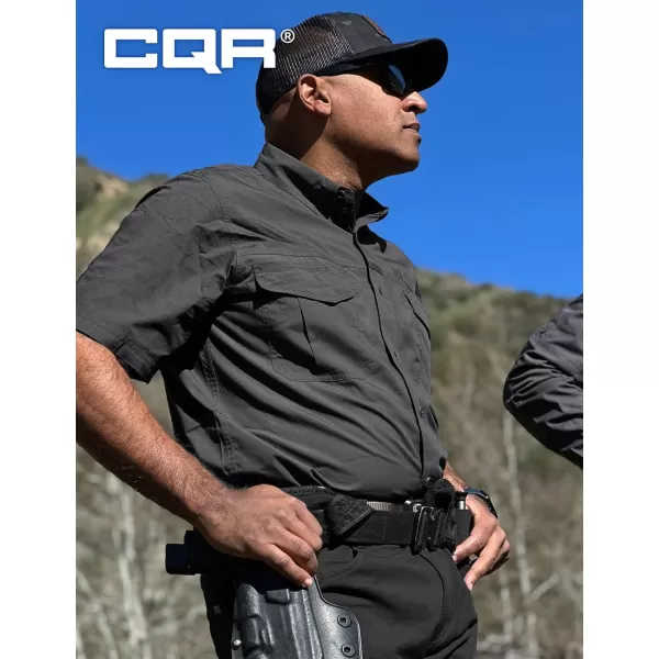 CQR Mens Short Sleeve Work Shirts Ripstop Military Tactical Shirts Outdoor UPF 50 Breathable Hiking ShirtShort Sleeve Shirts Charcoal