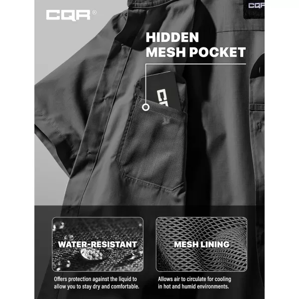 CQR Mens Short Sleeve Work Shirts Ripstop Military Tactical Shirts Outdoor UPF 50 Breathable Hiking ShirtShort Sleeve Shirts Charcoal