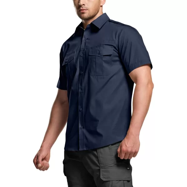 CQR Mens Short Sleeve Work Shirts Ripstop Military Tactical Shirts Outdoor UPF 50 Breathable Hiking ShirtShort Sleeve Shirts Dark Navy