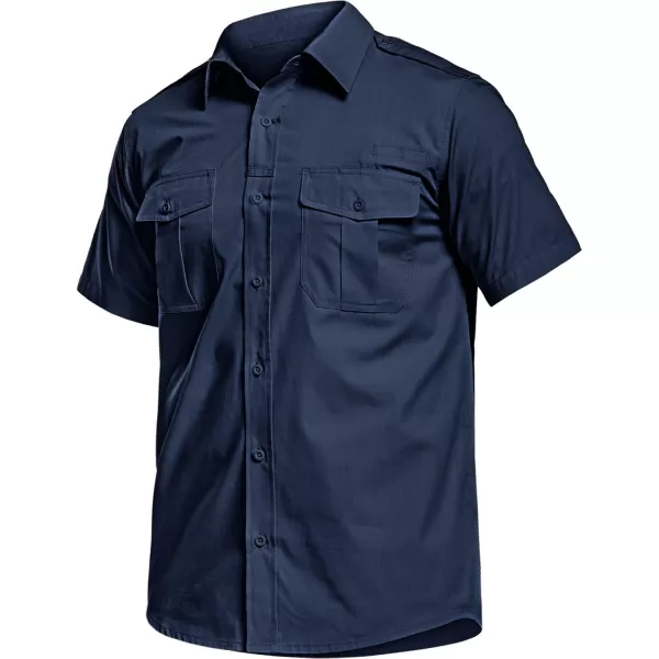 CQR Mens Short Sleeve Work Shirts Ripstop Military Tactical Shirts Outdoor UPF 50 Breathable Hiking ShirtShort Sleeve Shirts Dark Navy