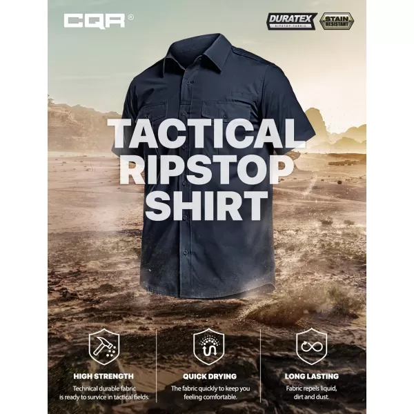 CQR Mens Short Sleeve Work Shirts Ripstop Military Tactical Shirts Outdoor UPF 50 Breathable Hiking ShirtShort Sleeve Shirts Dark Navy