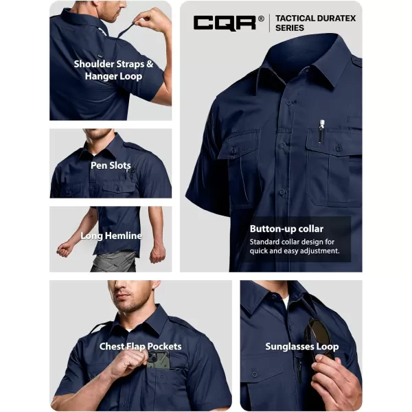 CQR Mens Short Sleeve Work Shirts Ripstop Military Tactical Shirts Outdoor UPF 50 Breathable Hiking ShirtShort Sleeve Shirts Dark Navy